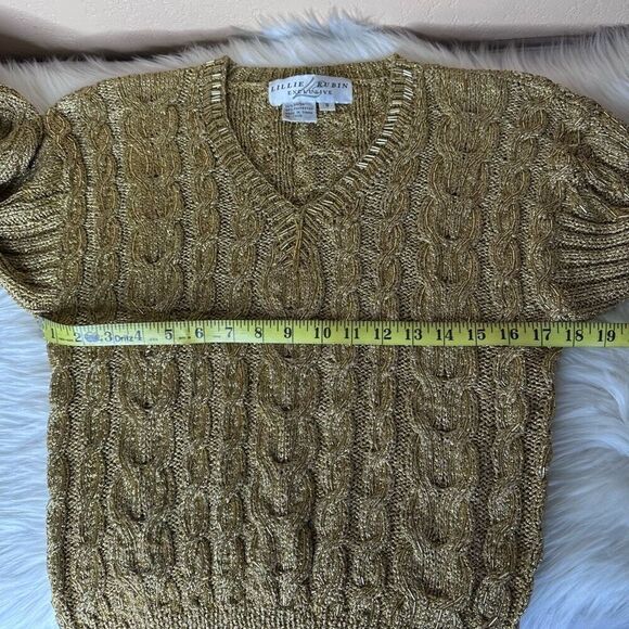 Lillie Rubin Exclusive Vintage Gold Metallic Beaded Sweater Size Small - Picture 7 of 10